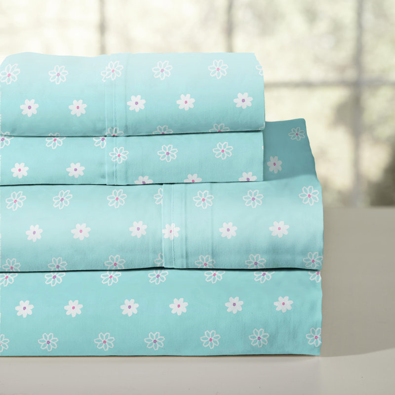 100% Cotton Floral Sheet Set, Queen Sheet Set+Fitted Sheet+2 Pillowcases