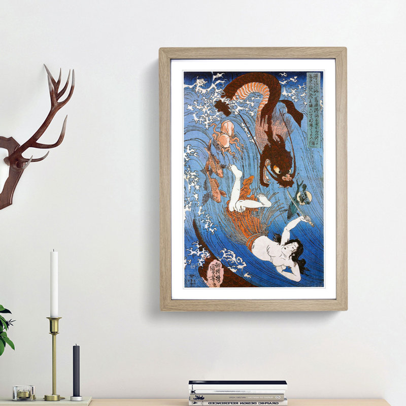 Tamatori Escaping from the Dragon King by Utagawa Kuniyoshi - Picture Frame Painting Print, Oak Framed