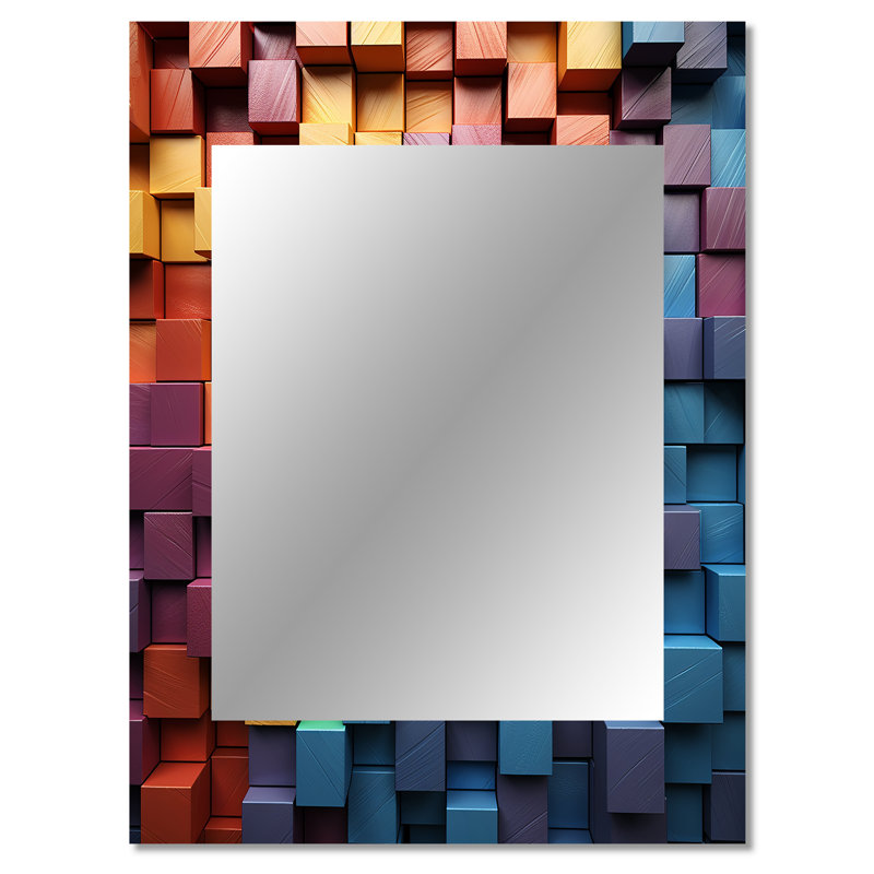 Rainbow Cubic Wood Spectrum - grand miroir de formes abstraites, miroir mural décoratif moderne, impression d'art en métal