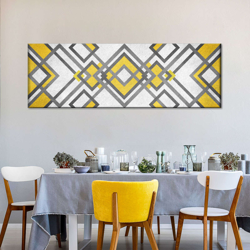 Diamant abstrait géométrique sur toile, H 15 po x l 45 po x P 1,25 po