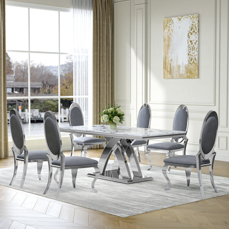 Ensemble de salle à manger Modern Modern, Argent argent, Gris/argent
