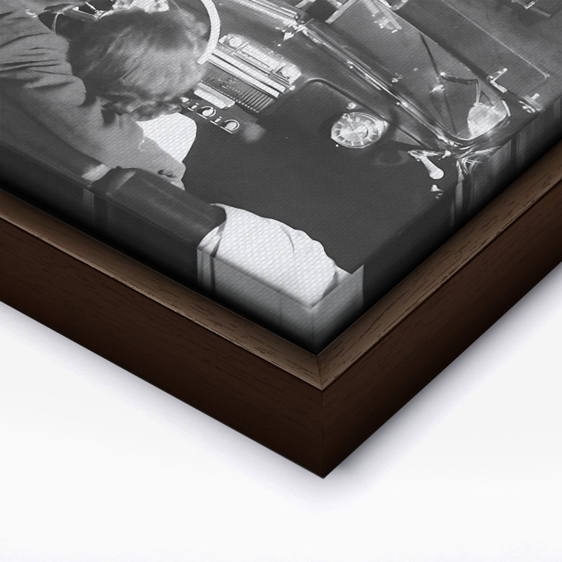 Drive in Movie Theatre, Canvas, 16"H x 20"W, Brown Framed