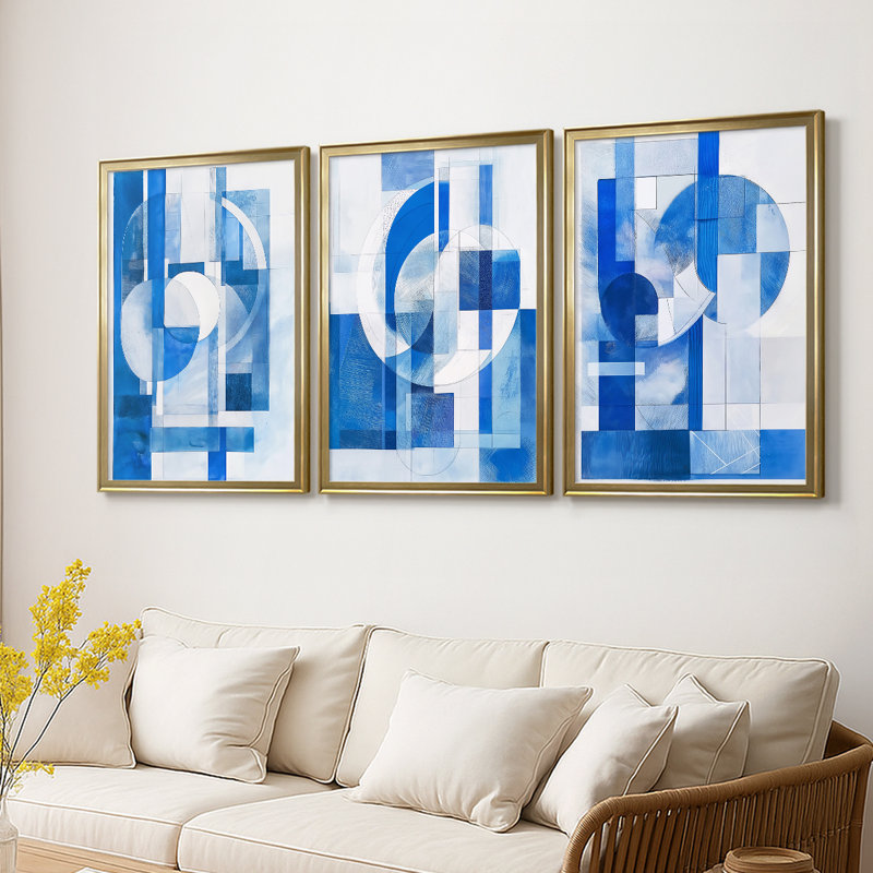 ABSTRACT Series XCIV - Toile tendue avec châssis sur mesure - 3 pièces, H 27 po x l 39 po, Doré