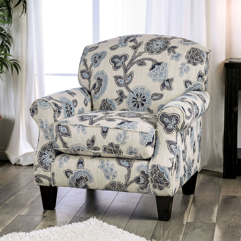 Chaise florale de style transitionnel 1pc, Tissu ivoire