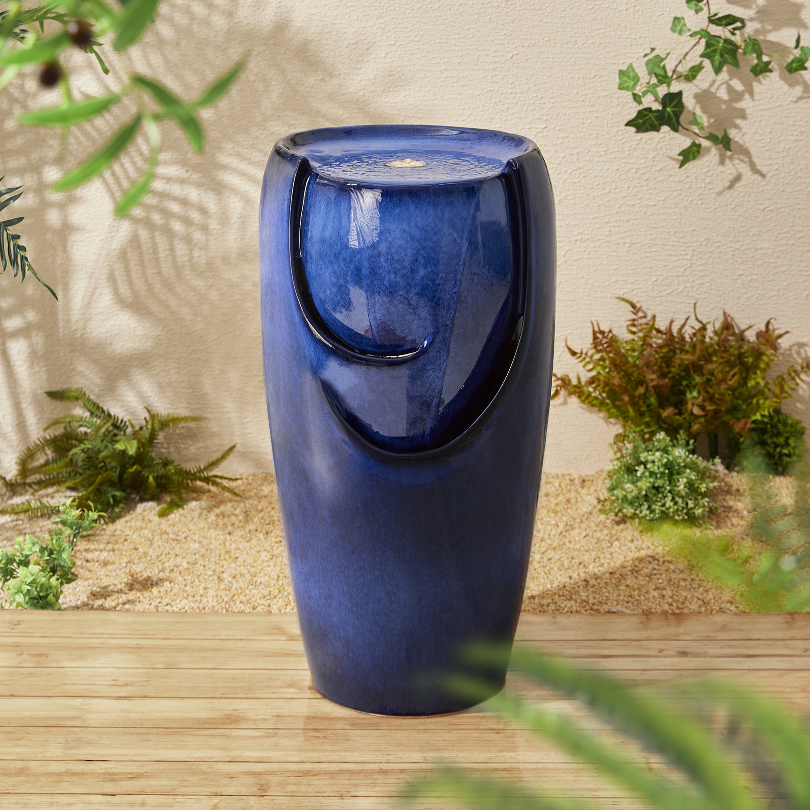 Rorer Ceramic / Porcelain Fountain, 29.25" H x 14.25" W x 15.25" D, Cobalt Blue