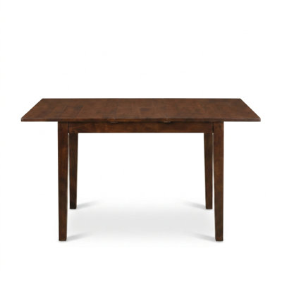 Ensemble de salle à manger rectangulaire 3 pièces en bois exotique d'acajou, tissu lin, avec table extensible à rallonge papillon et 2 chaises rembourrées à double dossier en X.