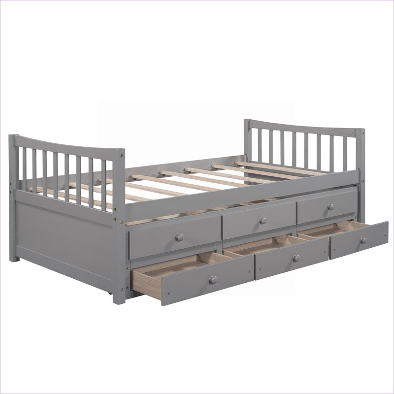 Lit de jour simple en bois massif Clean Silhouette Clean Grey avec lit gigogne et tiroirs de rangement pour chambre d'amis