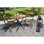 Table et chaises de jardin élégantes (3 pièces), noyer et noir, table: 23,6 po x 28,7 po x 23,6 po | Chaises: 15,7 po x 32,7 po x 15,7 po, 100% panneau de fibres à densité moyenne avec pieds en métal | Polyvalent, assemblé, rangement supplémentaire, parfait pour une utilisation extérieure et intérieure-798251635-798251646