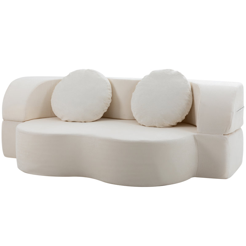  77" Upholstered Convertible Sofa Couch, White