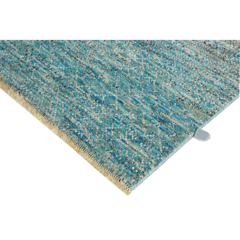 Hand-Knotted High-Quality Blue and Beige Runner, Runner 2'7" x 14'3"