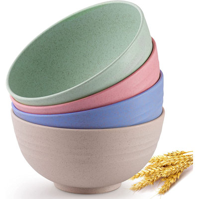 Zulay Kitchen 24oz Unbreakable Wheat Straw Plastic Cereal Bowls Set of 4 Dishwasher & Microwave Safe