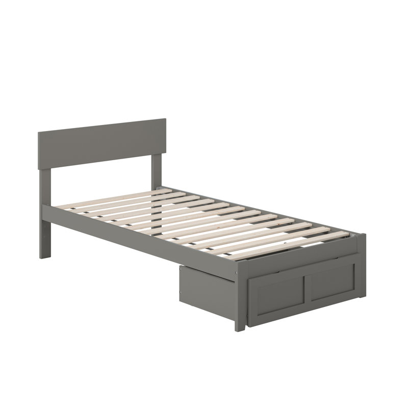 Lit plateforme avec rangement en bois massif Farrah, Noyer, Simple extra long