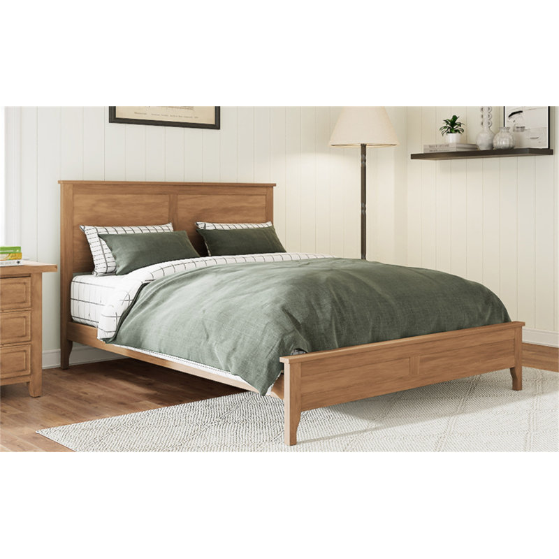 Grand lit plateforme moderne en bois massif avec support de lattes en bois robuste, aucun sommier tapissier requis, Queen
