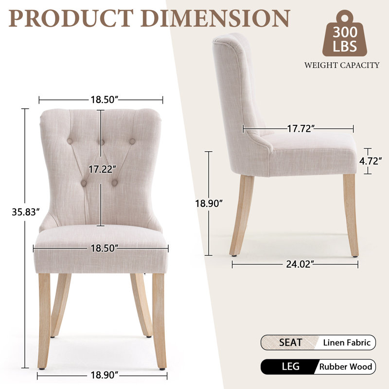18.9'' Seat Height Mid Century Modern Dining Chairs With Solid Wood Legs, Upholstered Armless Dining Room Chair Side Chair For Kitchen Bedroom Reading Nook, Cream Linen Fabric