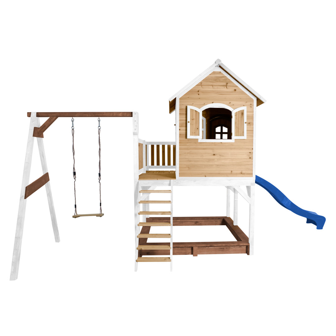 Liam playhouse with single swing brown / white - lime green slide