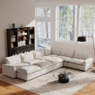 9-Piece Upholstered Modular Linen Fabric Sofa Bed Sectional