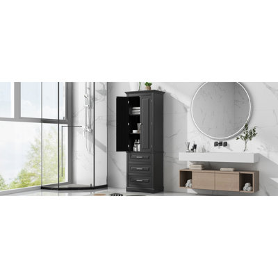 Grande armoire de rangement avec trois tiroirs pour salle de bain / bureau, noir