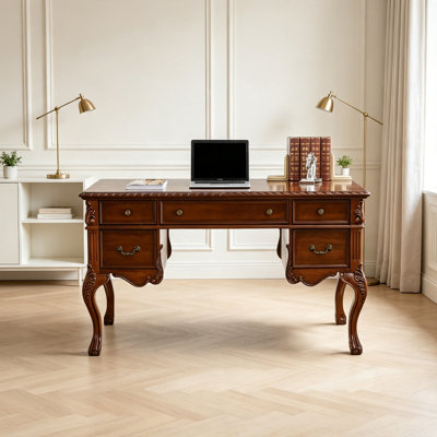 American-style Carved Design 5-drawer Desk