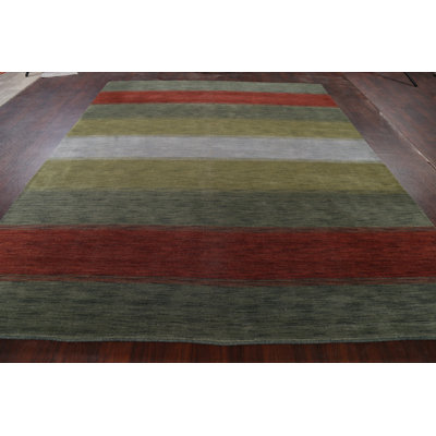 Tapis unique en laine noué à la main de style nouvel âge Gabbeh vert 8 pi 1 po x 10 pi 1 po Amiel