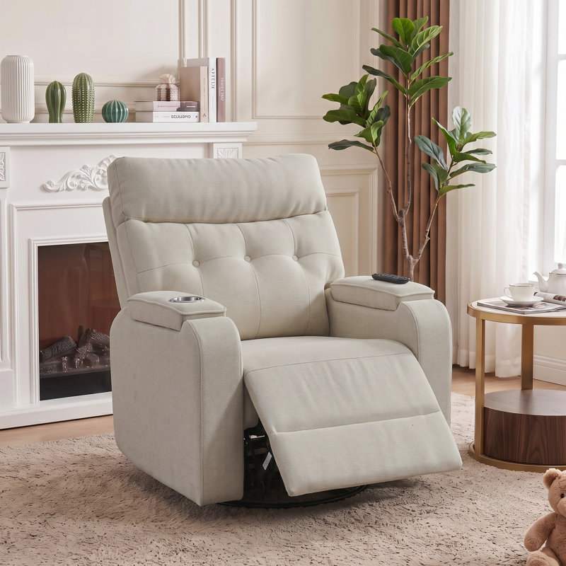 35''W Modern Power Swivel Rocker Glider Nursery Recliner with Massage and Heating, Arm Storage and Cup Holder, Camel