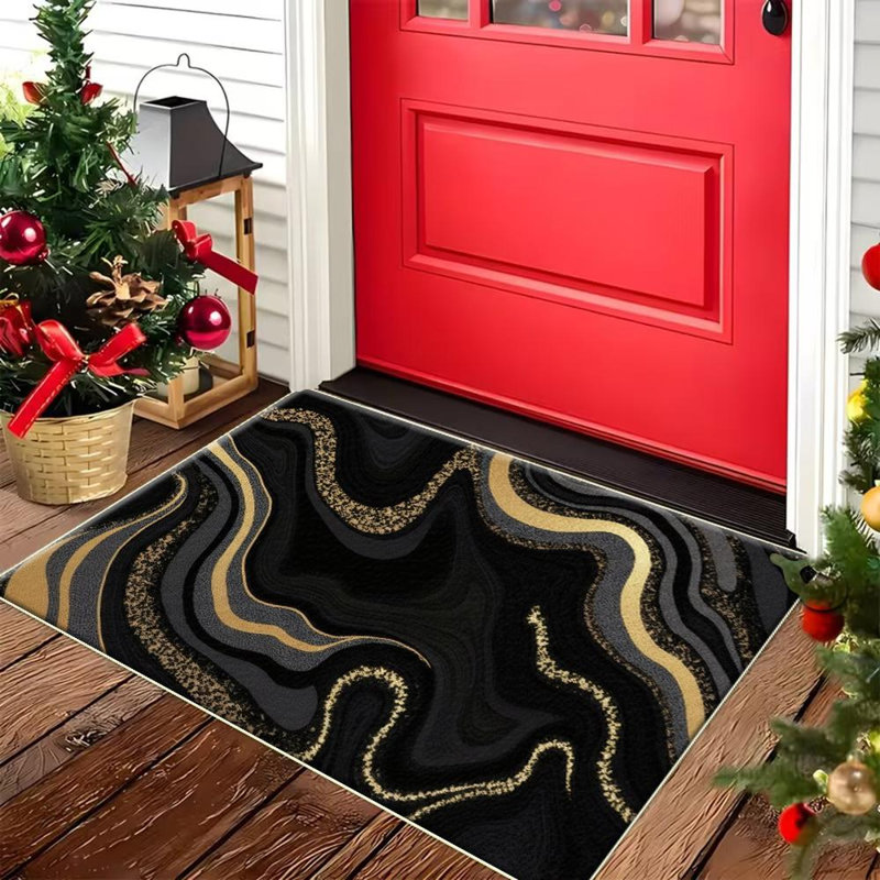 Abstract Patterned Black And Gold Area Rug, Soft And Lightweight, Suitable For All Seasons, Easy To Maintain And Easy To Clean, Machine Washable Carpet Floor Mat, Suitable For Living Room, Bedroom, Dining Room, Hallway, Balcony, Room Decor, Home Decor, O