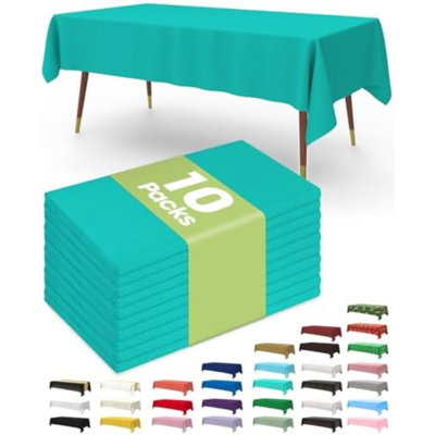 Plastic Table Cloth Disposable 54x108 Inch 10 Pack, Teal