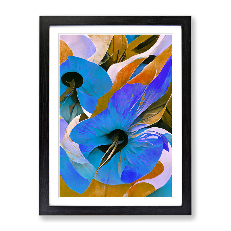 Pretty Abstract Floral No.1 - Single Picture Frame Print, Black Framed, 64cm H x 46cm W x 2cm D