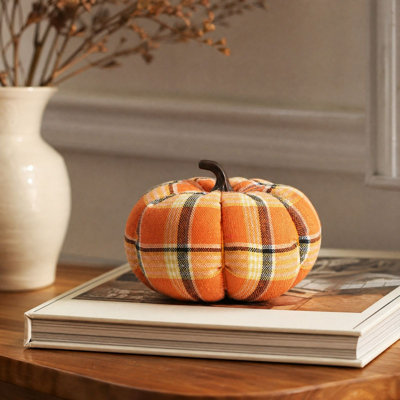 Citrouilles artificielles en tissu à carreaux, 9 cm, petites citrouilles rembourrées, décorations d'automne pour l'Action de grâce et l'Halloween, centre de table