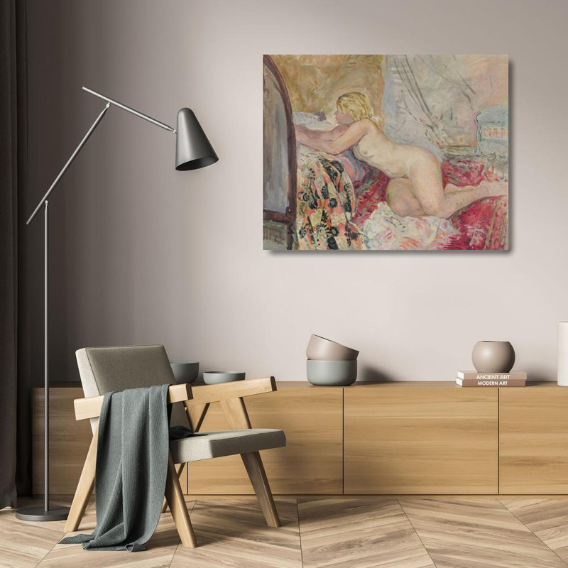 "Nu couché contre un lit" par Henri Lebasque - Art mural sur toile tendue avec châssis, H 24 po x l 17 po