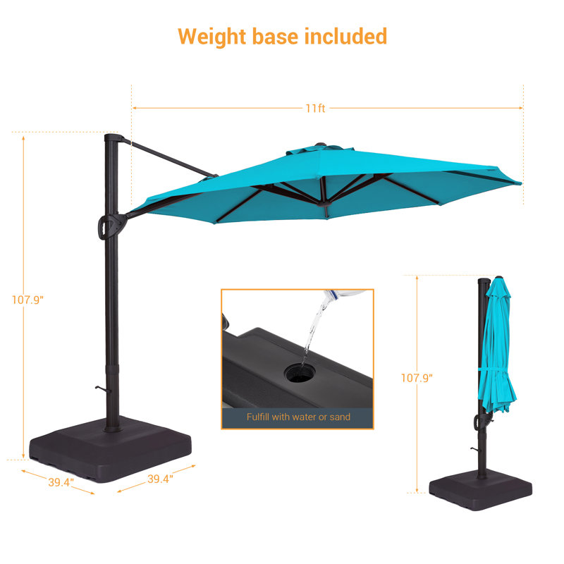 Parasol en porte-à-faux 11 pi Daljeet, Turquoise