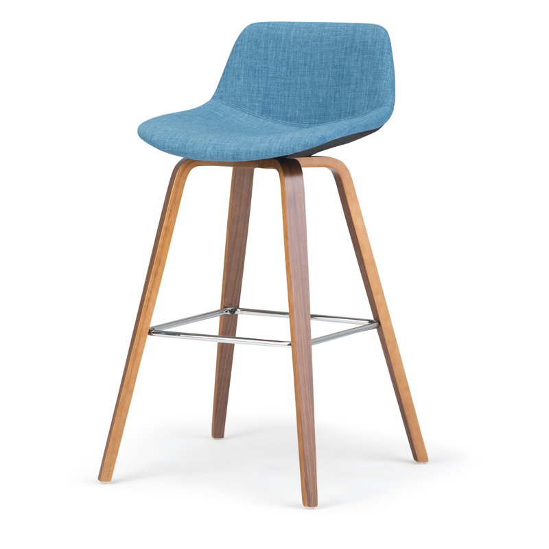 Randolph Upholstered Bentwood Mid-Century Modern Bar & Counter Stool with Chrome Footrest