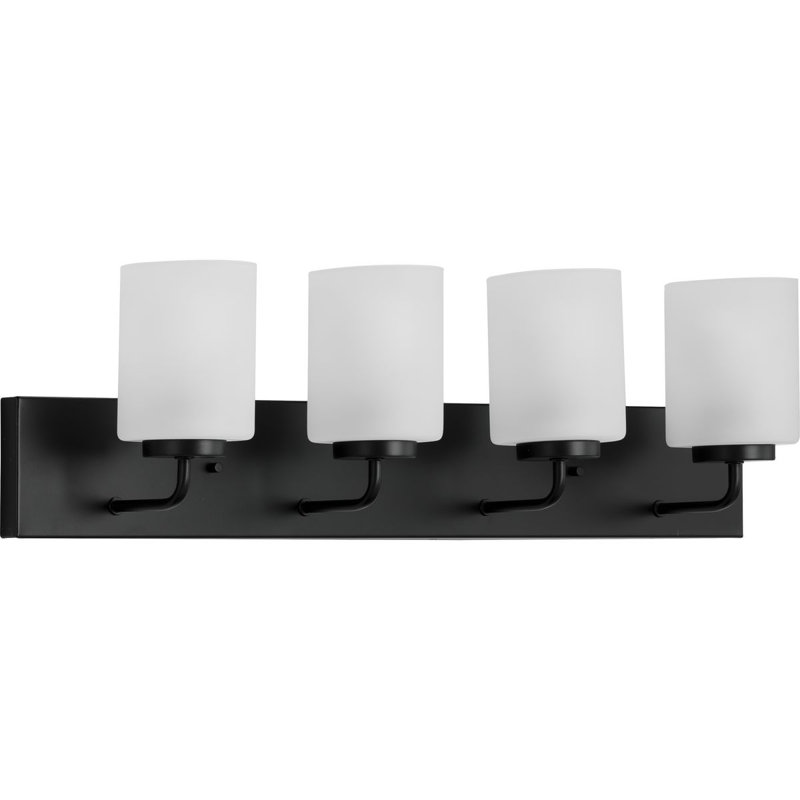 4-Light Brushed Nickel Bath Vanity Light with Etched Glass Shades, Matte Black
