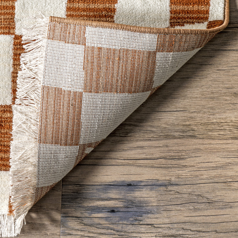Tapis à franges et à carreaux Dominique, Rectangle 8 pi x 10 pi 6 po