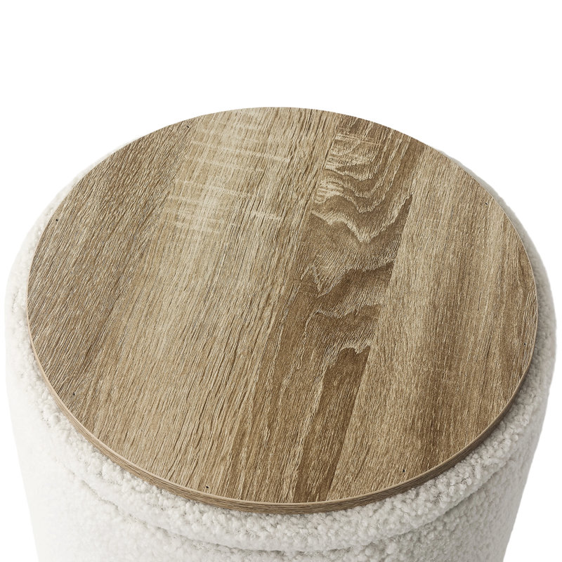 16.9 Inches Height Upholstered Round Storage Ottoman, White Teddy