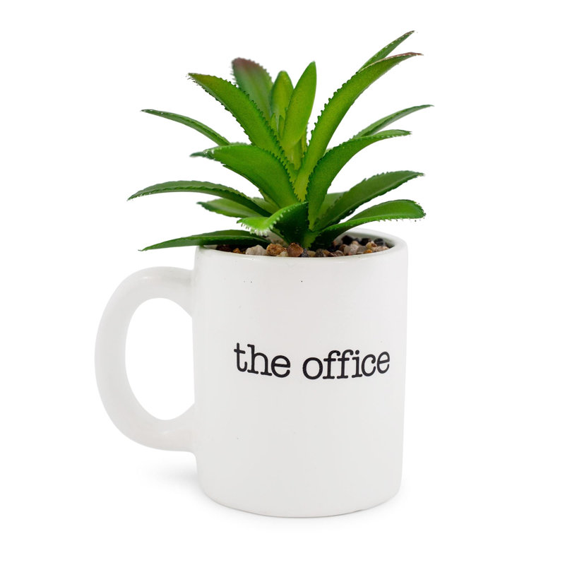 Mini pot à fleurs en céramique avec plante artificielle The Office Worlds Best Boss | 4 L 4 x H 4,5 x l 3,25 po