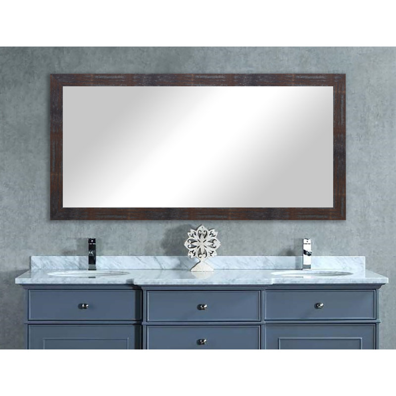 Hensel Wood Flat Wall Mirror, 35" H x 64" W, Industrial Steel Brass