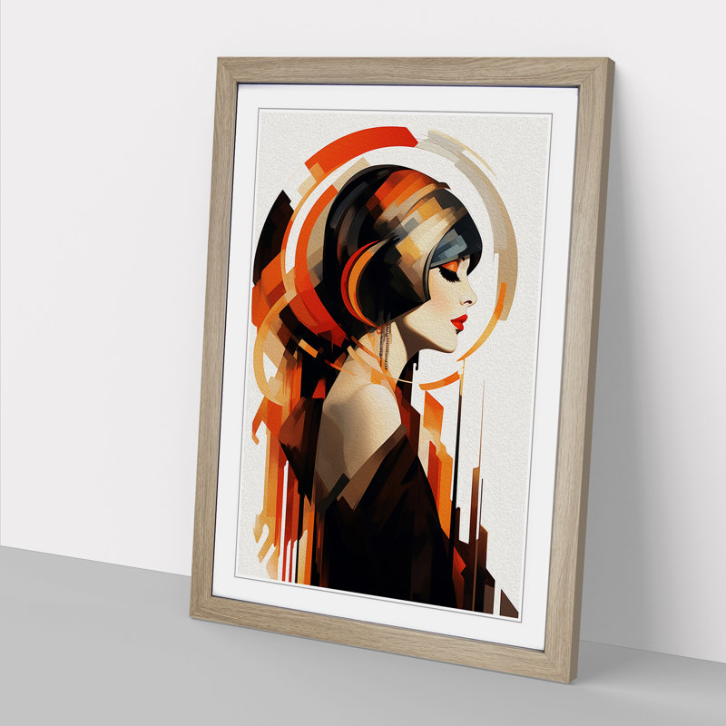 Art Deco Woman Gestural No.2 1 Piece Single Picture Frame Wall Art, 34cm H x 25cm W x 2cm D, Oak