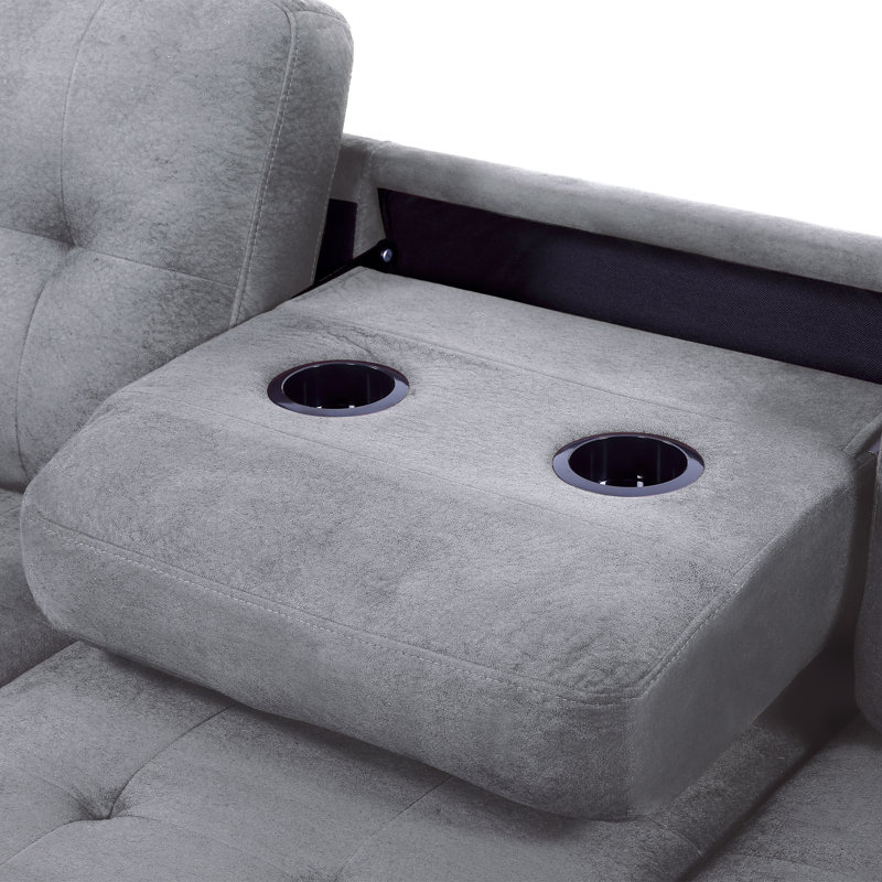 Recio 104" Wide Reversible Corner Sectional with Ottoman, Light Gray Microfiber