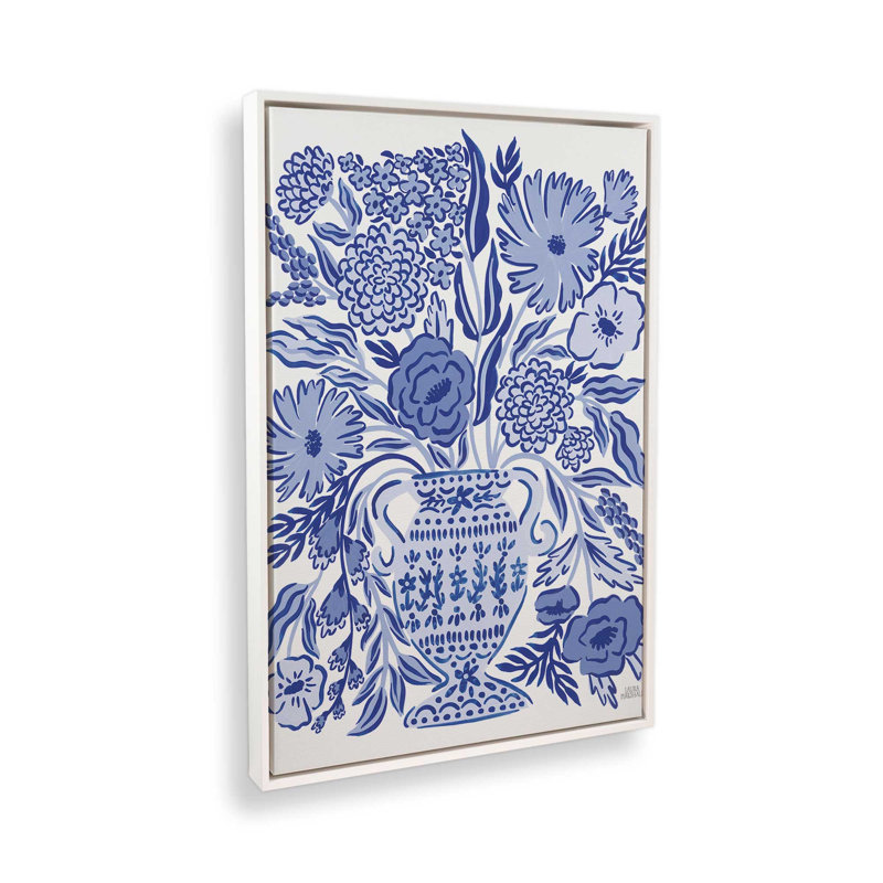 «Blue Reverie III» par Laura Marshall, reproduction d'art, H 16 po x l 12 po, Cadre flottant, Blanc