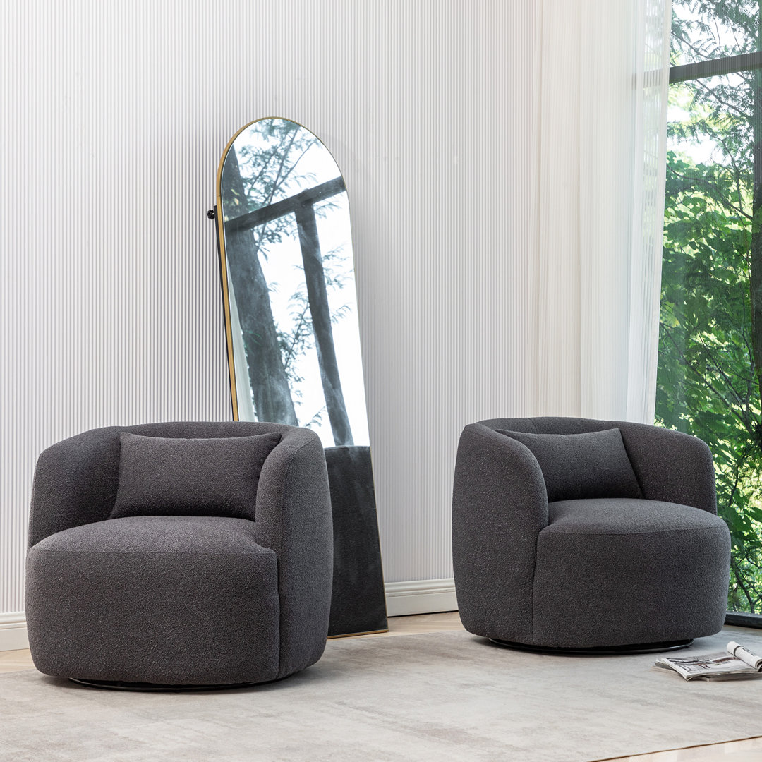 Bruschi 34" Wide Boucle Polyester Upholstered Swivel Armchair (Set of 2) Wade Logan® 