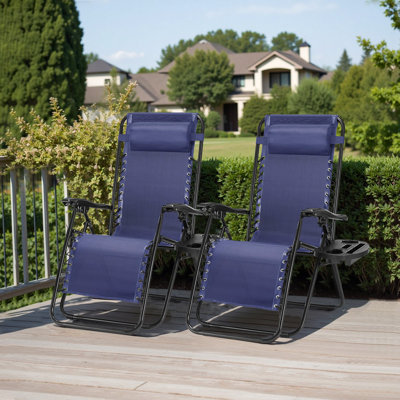 Zero Gravity Chairs, Set Of 2 Portable Recliner Beach Camping Patio Outdoor Folding Lounge Chair With Cup Holder Trays And Adjustable Pillow For Pools by Arlmont & Co.
