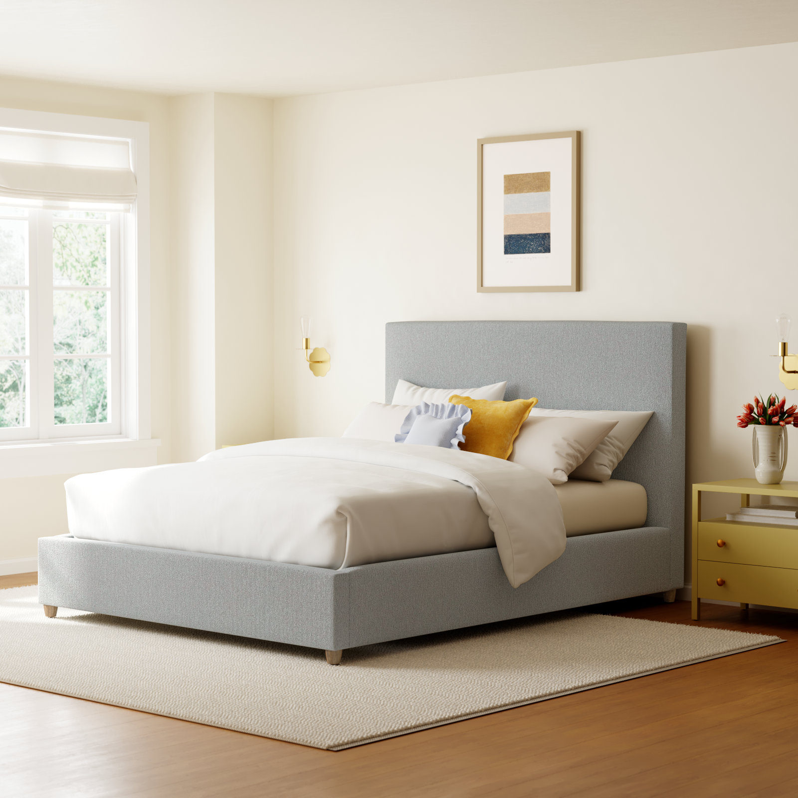 Meduse Upholstered Bed, Linen, Queen