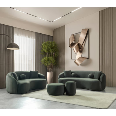 Donna Green Velvet 2-Piece Sofa & Loveseat 