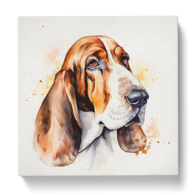 Basset Hound Watercolour No.1 - Print, 50cm H x 50cm W x 3cm D