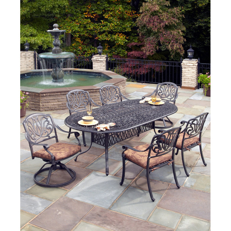 Lular 6 - Person Metal Patio Dining Set with Oval Table, Charcoal