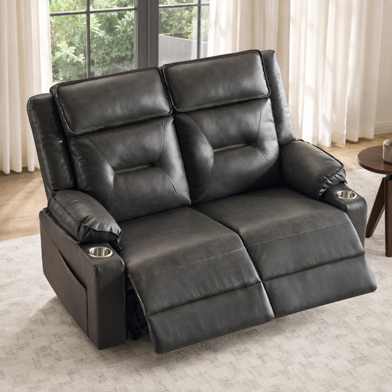 Ensemble de causeuse modulaire inclinable manuelle avec porte-gobelets en acier inoxydable, fauteuil coulissant en cuir végétalien Gravity, noir