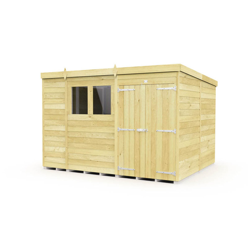 10ft x 8ft Pent Shed - Double Door with Windows