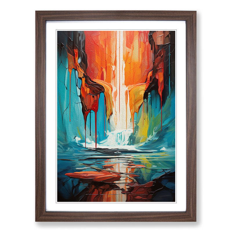 XYZ-FRM-V1223-6419 Waterfall Abstract - Single Picture Frame Print on Wood, 34cm H x 25cm W x 2cm D, Walnut 