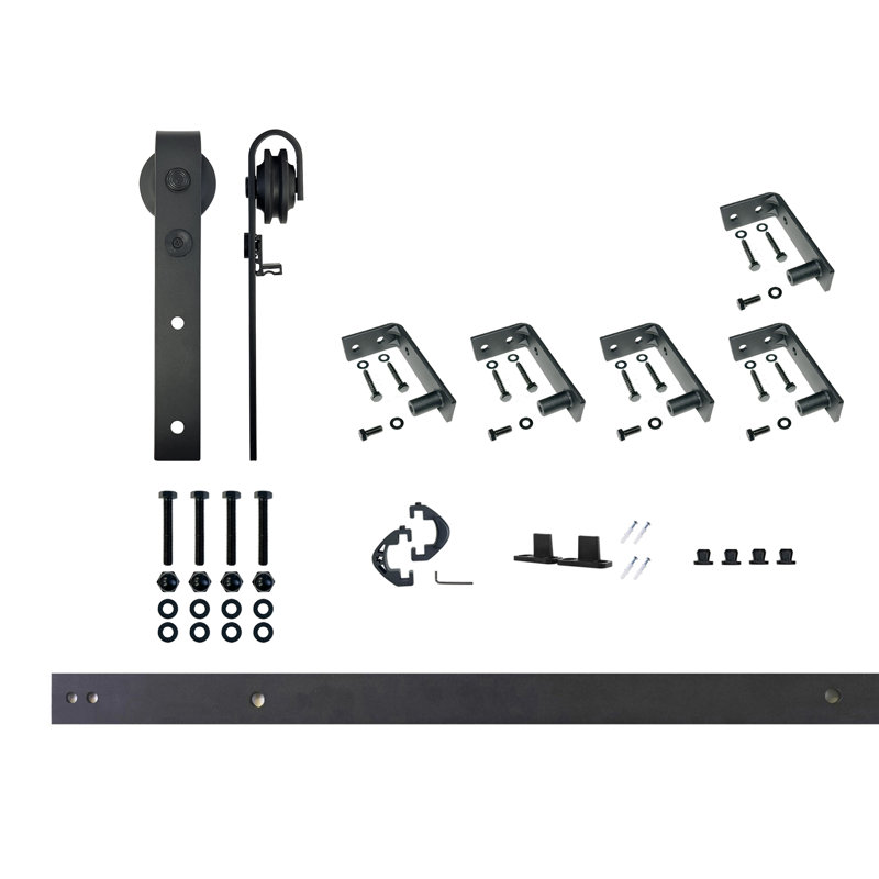Ceiling Mount Black Rustic Classic Design Non-Bypass Single Track One Door Hardware Kit (Door Not Included), 84 in