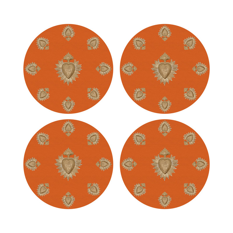 Ex vote Vegan Leather Round Pebble Placemat, Orange